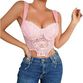 Sheer Mesh Floral Appliqué Lace Corset
